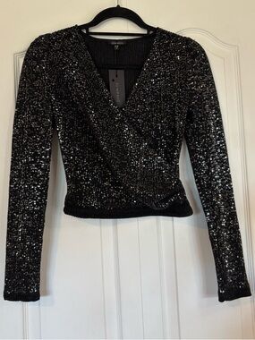 NWT Dynamite Black Sequin Ribbed Knit Top